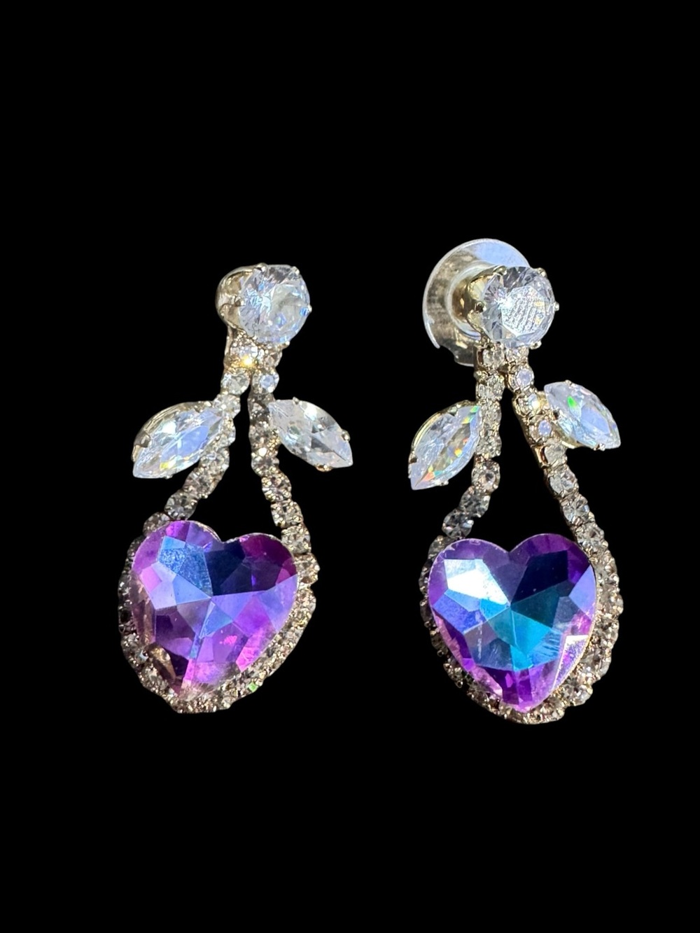 Heart Drop Crystal Earrings in Purple/Blue